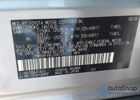 2020 Toyota Rav4 Xle z USA, uszkodzony, nr VIN JTMP1RFVXLD061291